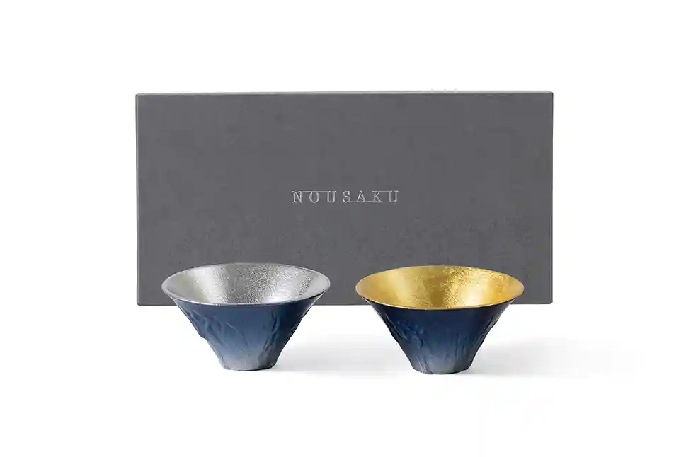 能作藍色富士山對杯(純錫・金箔)禮盒