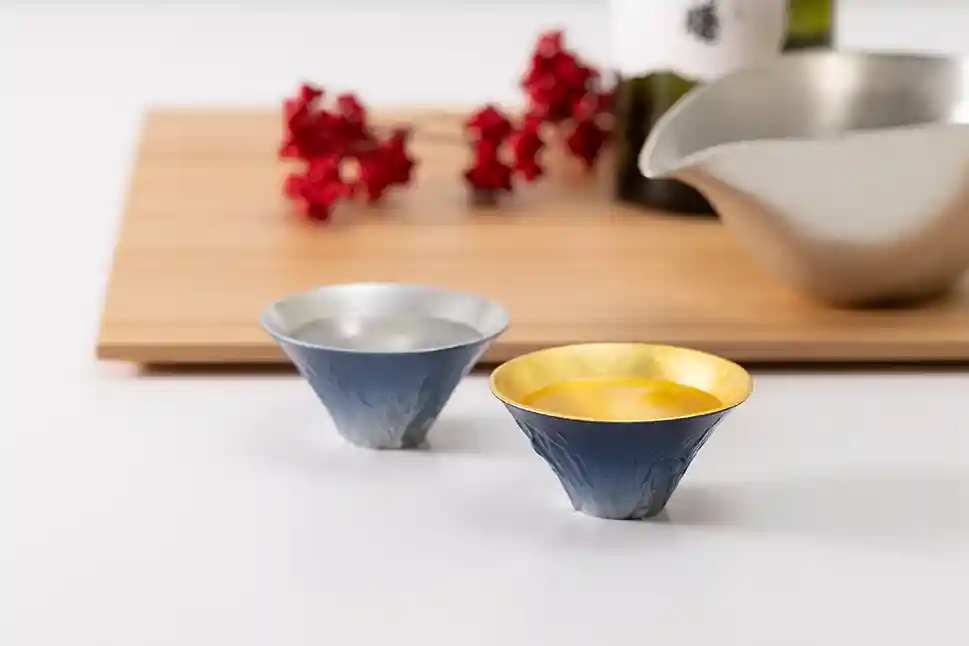 能作藍色富士山對杯(純錫・金箔)