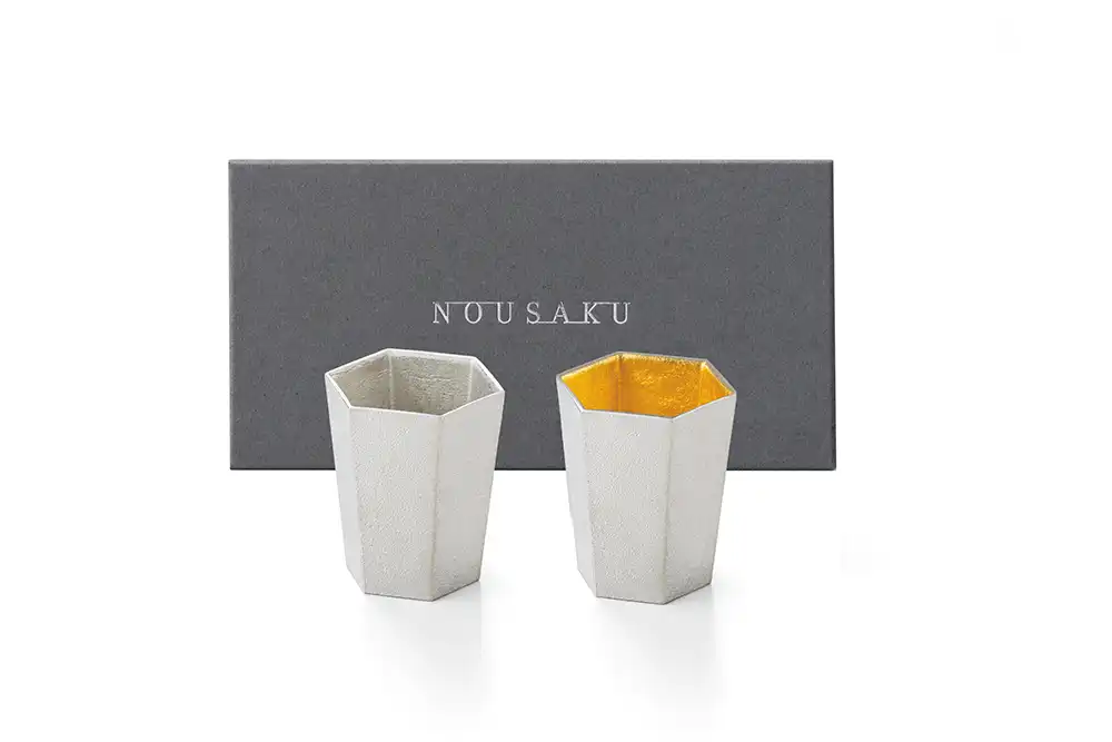 純錫・金箔六角純錫杯對杯禮盒