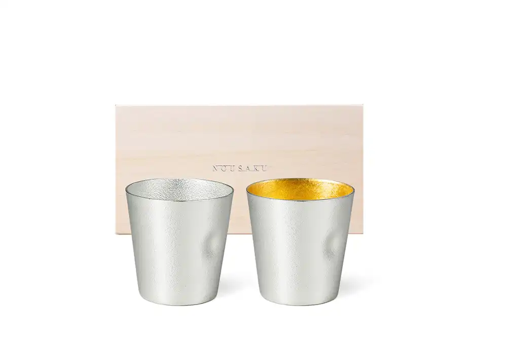 純錫・金箔手感杯對杯桐木禮盒