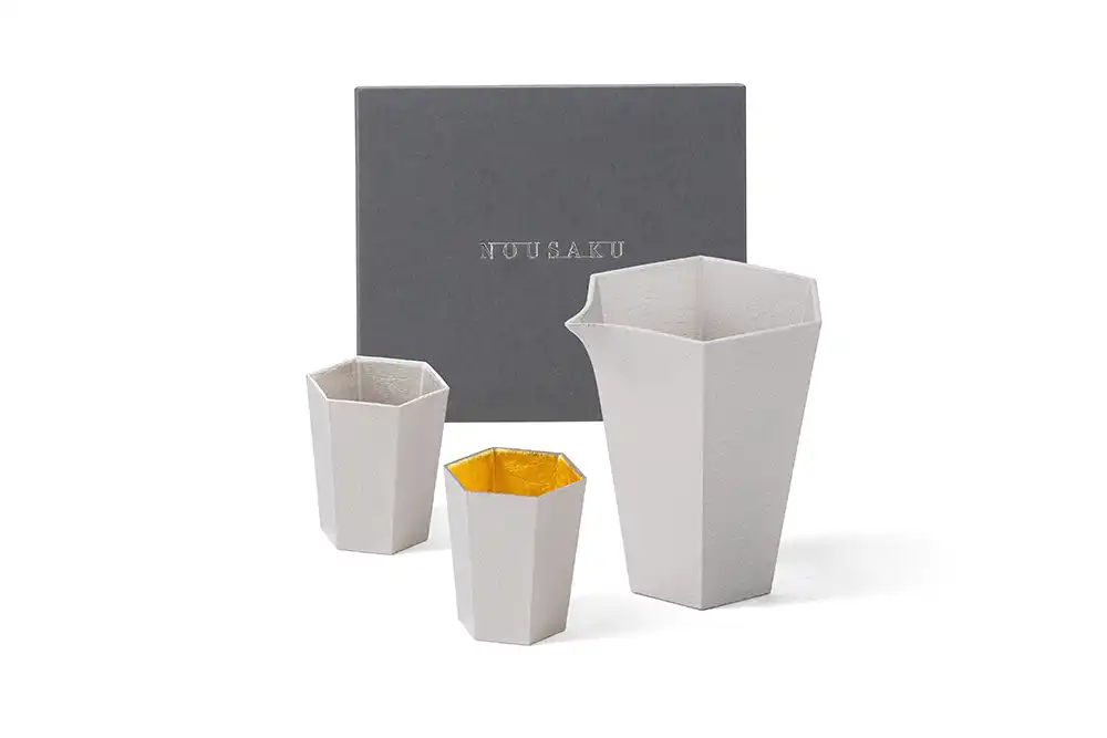 六角酒器組(六角片口盅+純錫・金箔對杯)